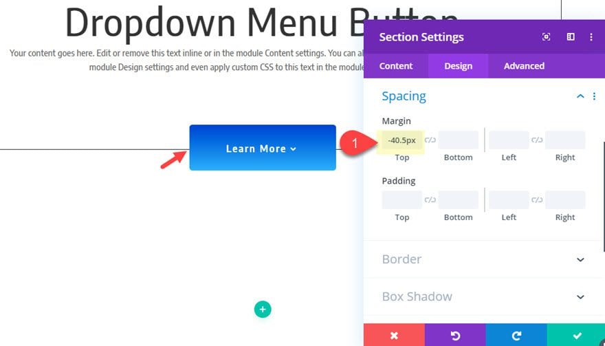 divi dropdown menu button