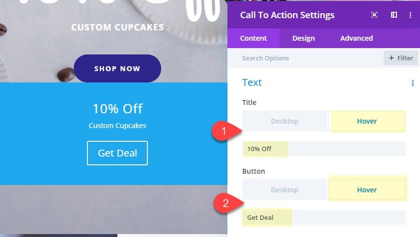 divi change content on hover