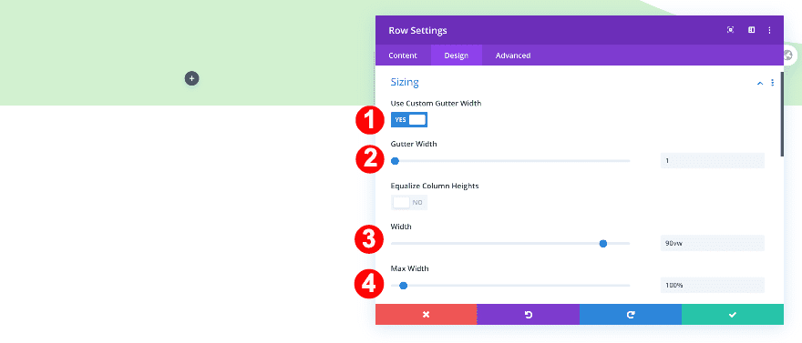 row sizing settings polaroids