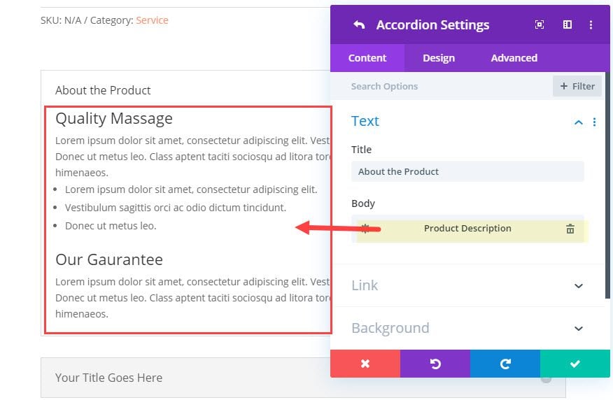 divi product info accordion