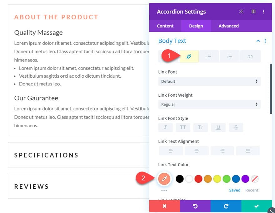 divi product info accordion