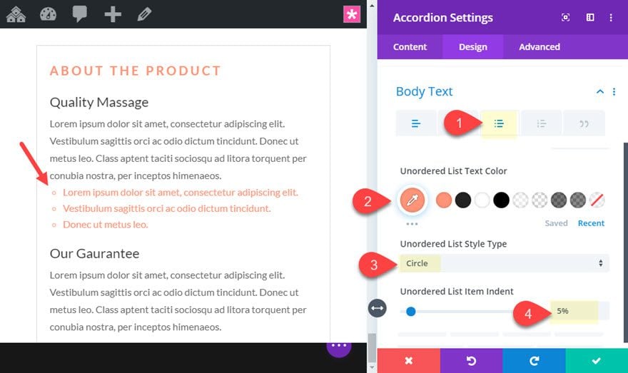 divi product info accordion