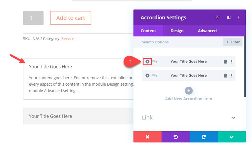 divi product info accordion