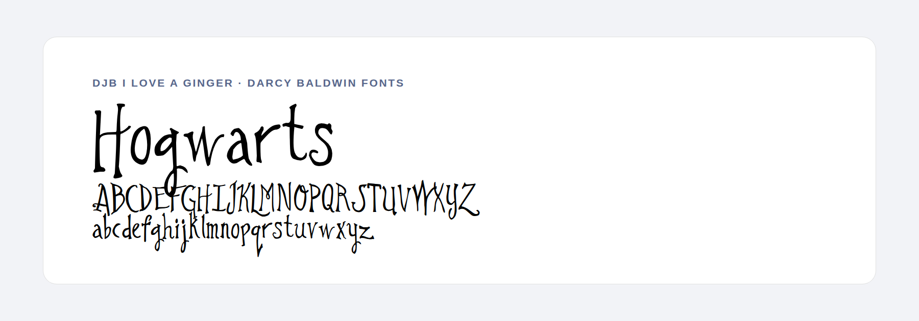 I Love a Ginger font sample with handwritten character