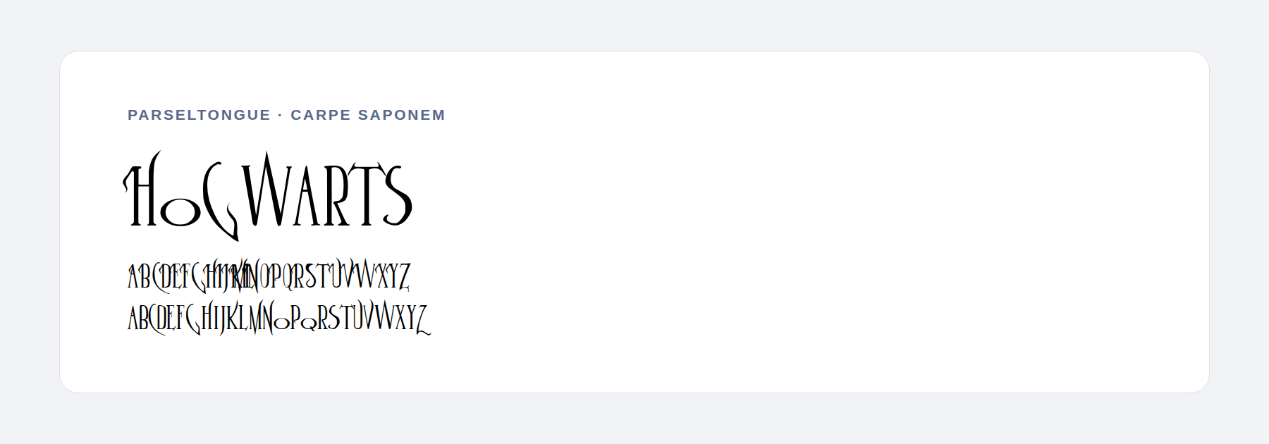 Parseltongue font sample with sharp angular accents
