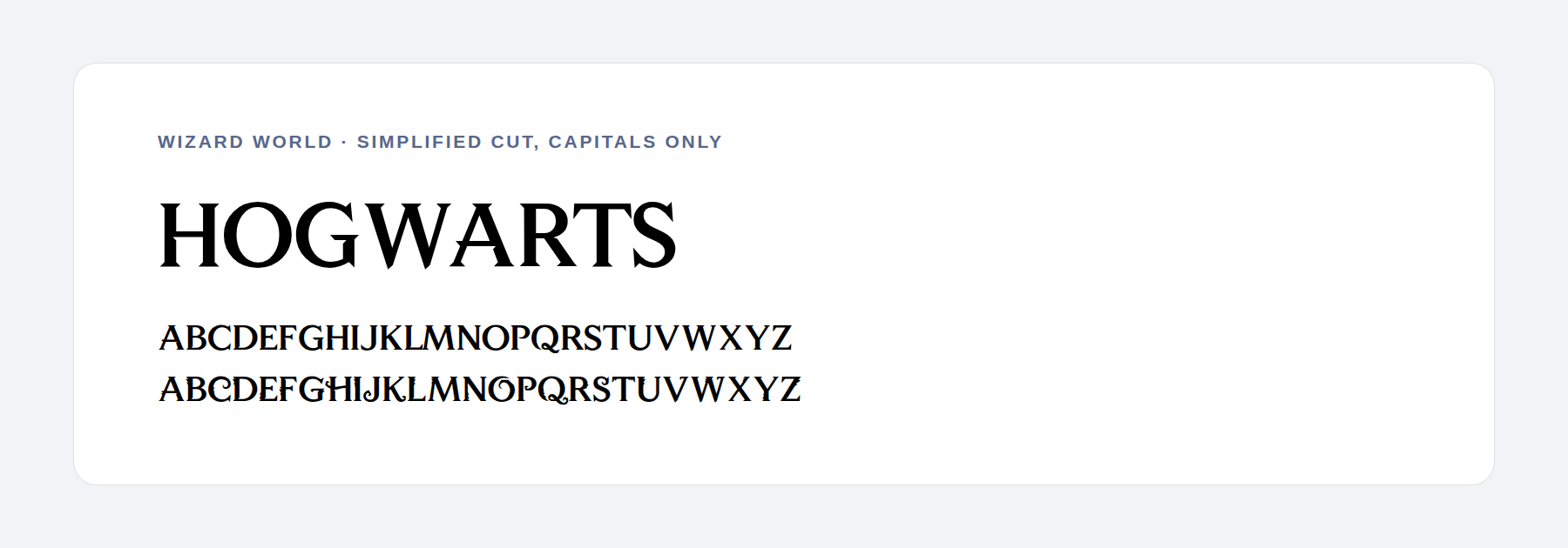 Wizard World Simplified font sample in capitals