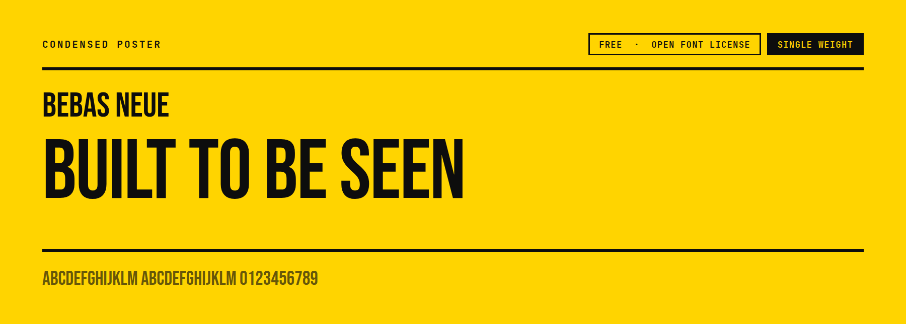 Bebas Neue set as a free block letter font in condensed capitals
