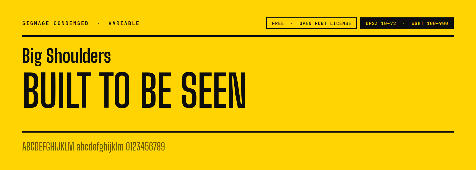 Big Shoulders set as a free condensed block letter font with an optical size axis