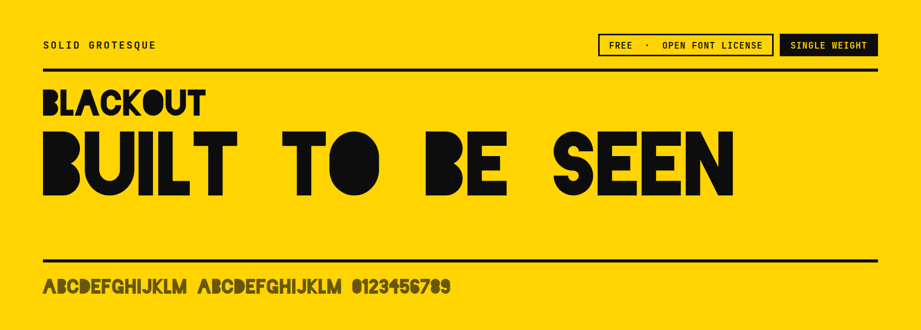Blackout set as a free block letter font in solid filled capitals