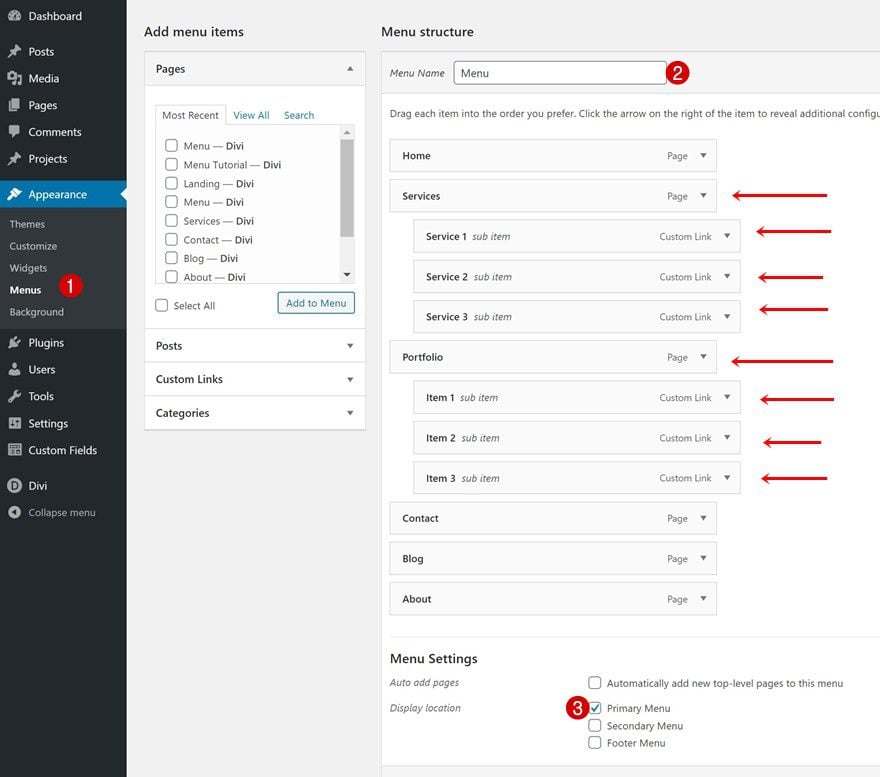 nested menu