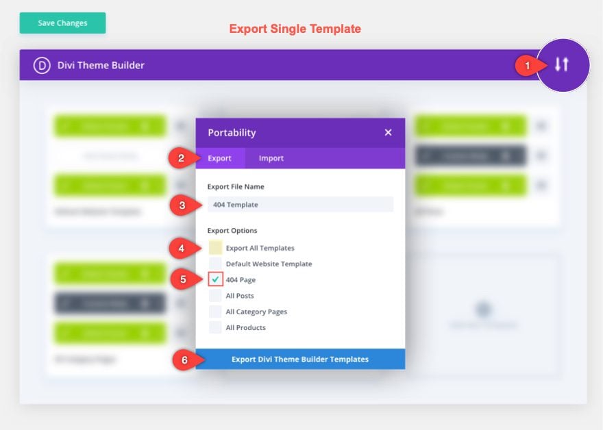 Divi theme builder portability options