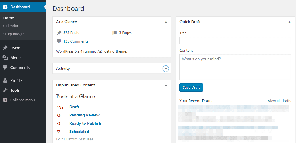 The WordPress dashboard.