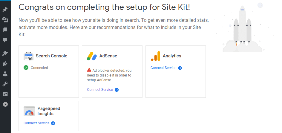 Site Kit setup success message.