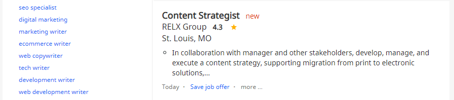 An example of a content strategist job.