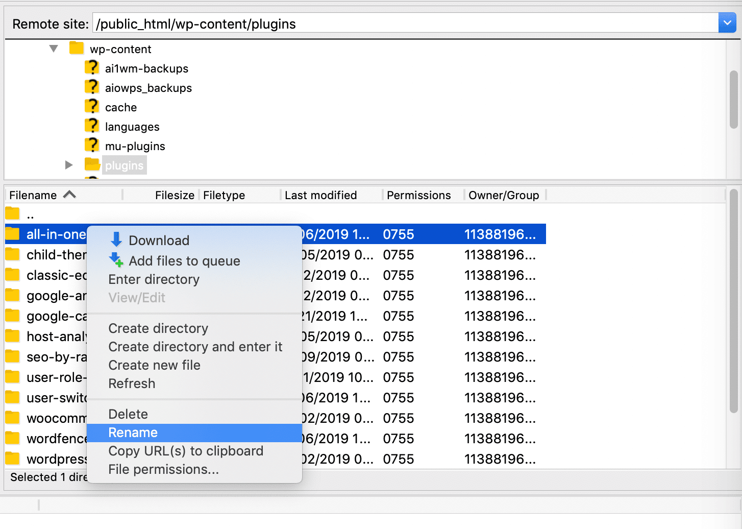 Deactivating plugins in FileZilla.