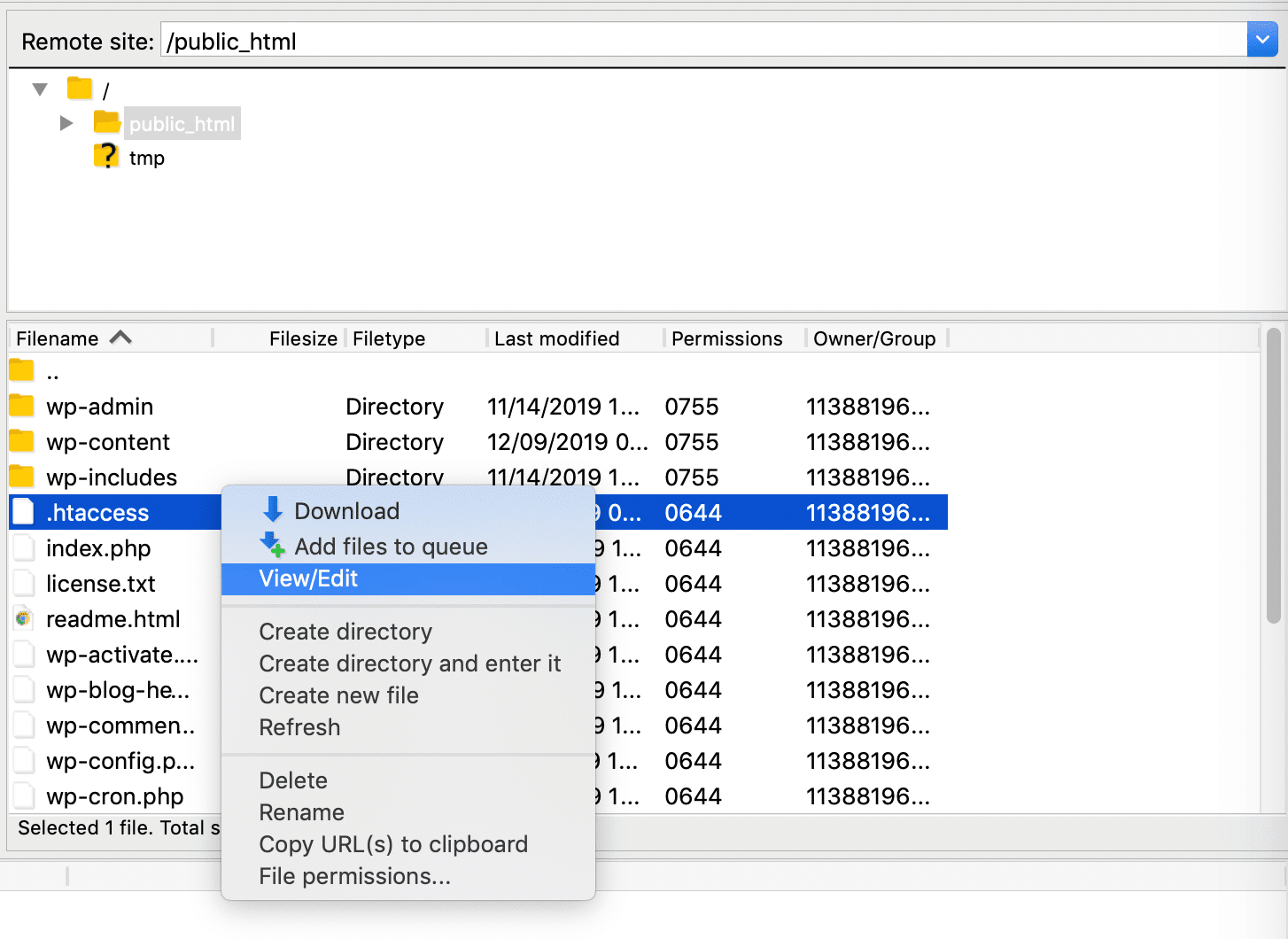 Editing .htaccess via FileZilla.