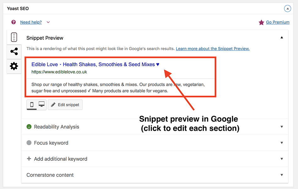 yoast snippet preview