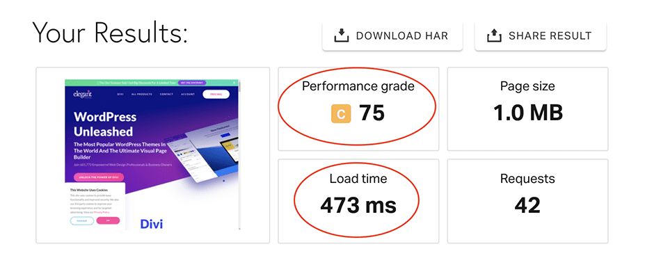 elegant themes page speed test