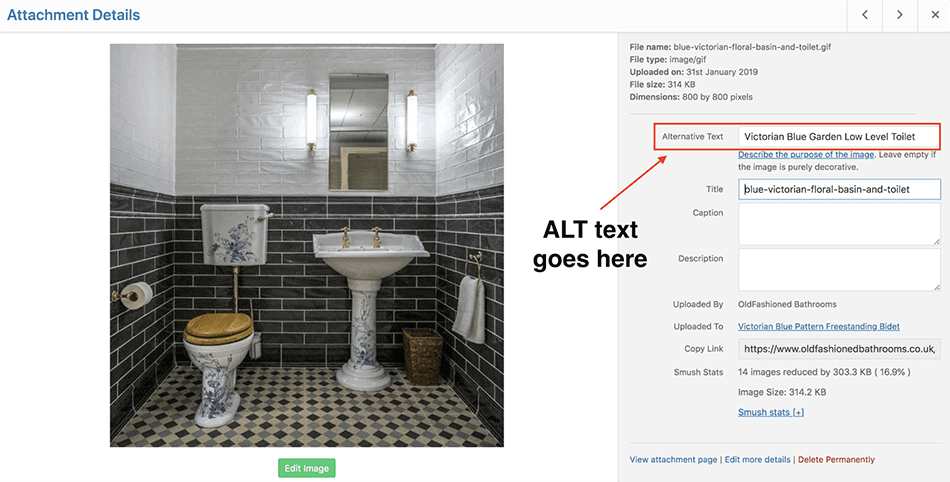 screenshot of wordpress alt tag field