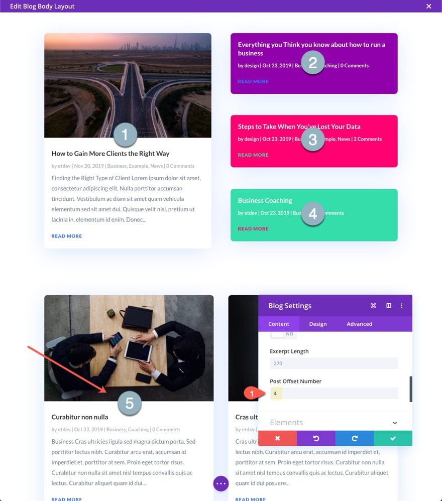 organizing blog page content in Divi