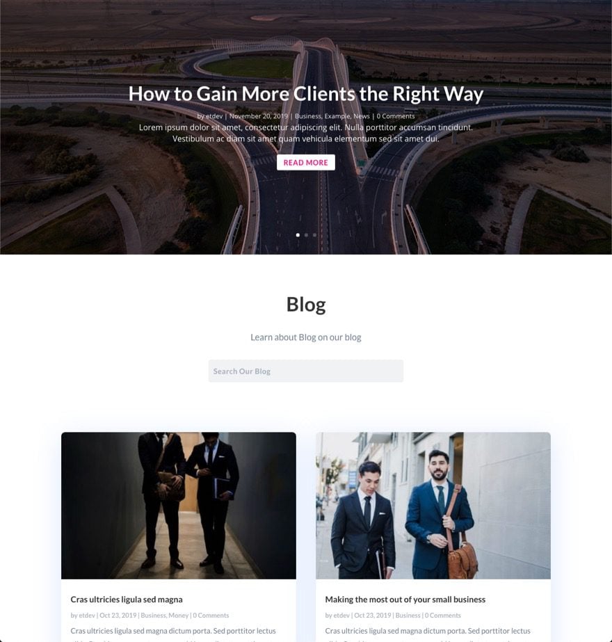 organizing blog page content in Divi