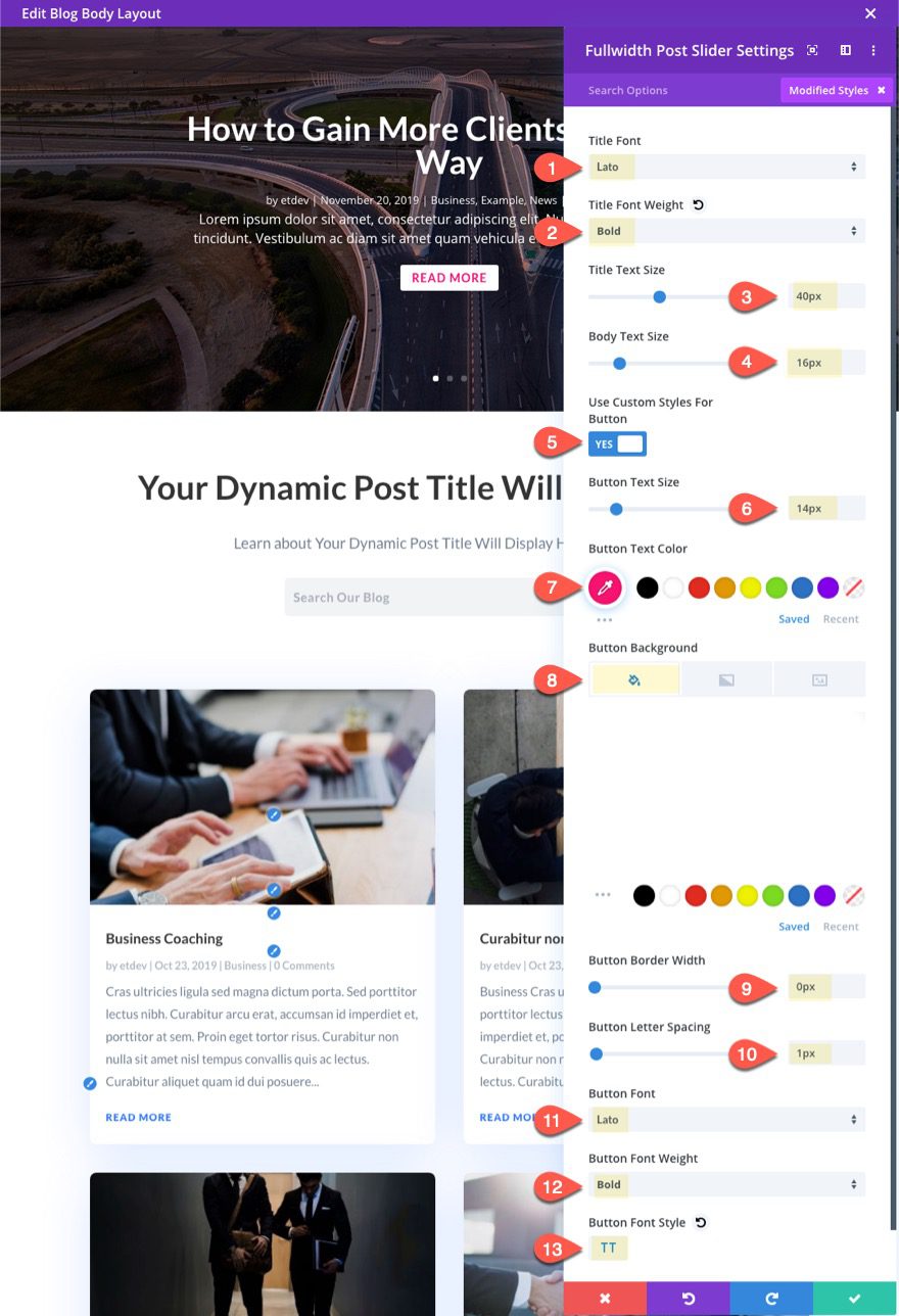 organizing blog page content in Divi