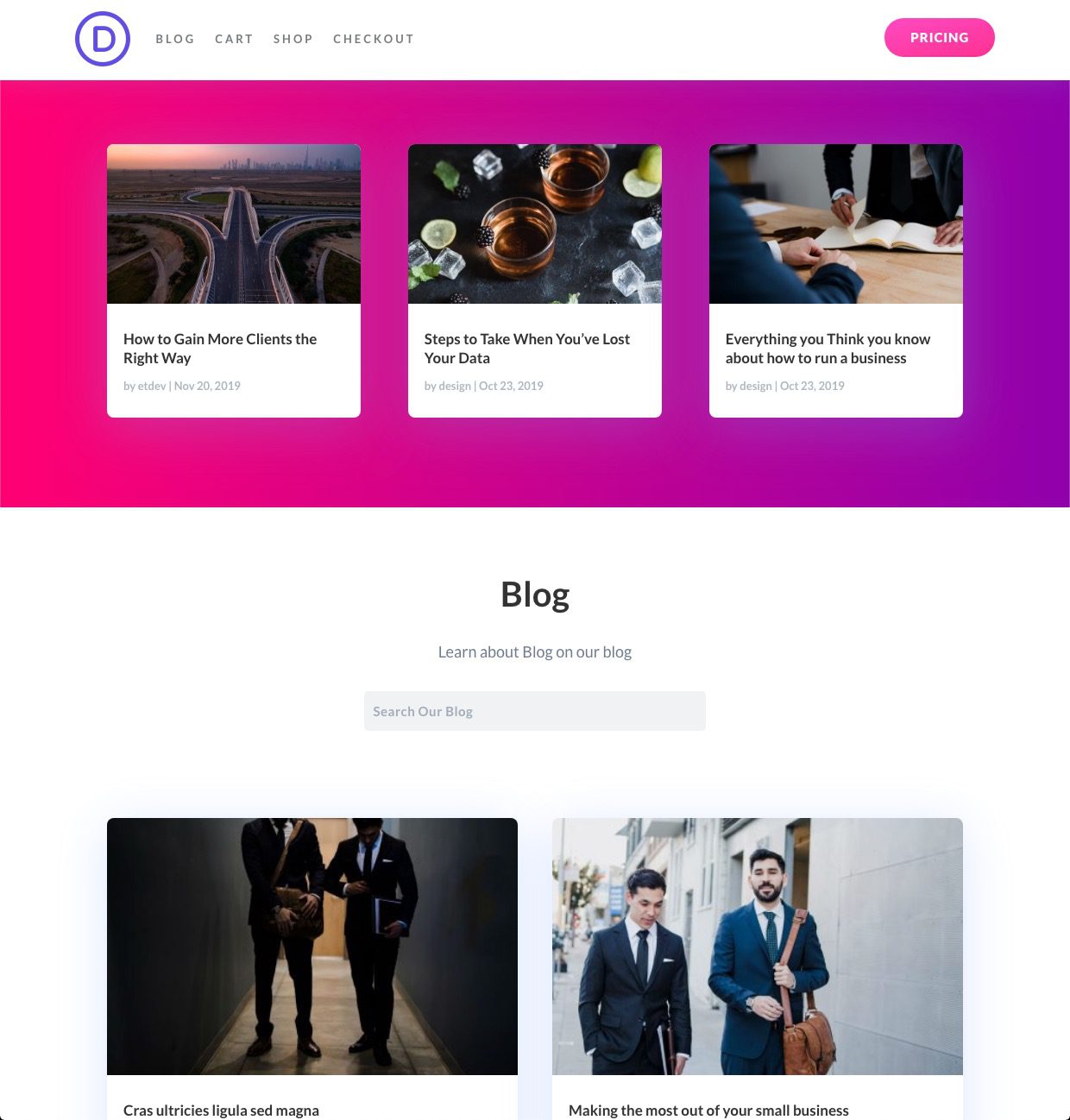 organizing blog page content in Divi