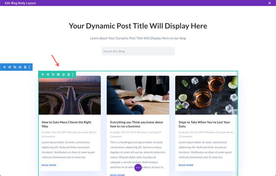 organizing blog page content in Divi