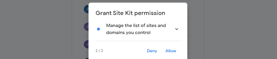 Granting the necessary permissions for Site Kit.