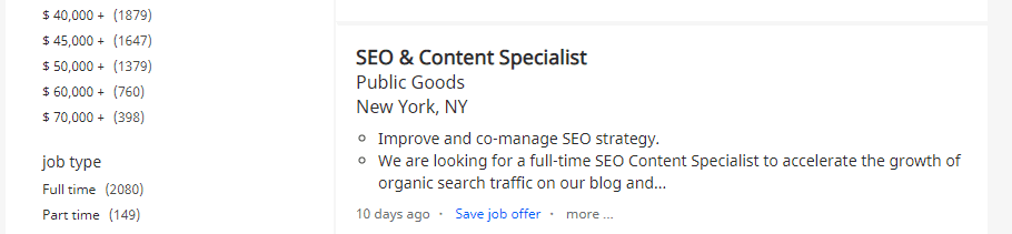 An example of an SEO specialist gig.