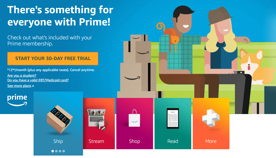 The Amazon Prime homepage.