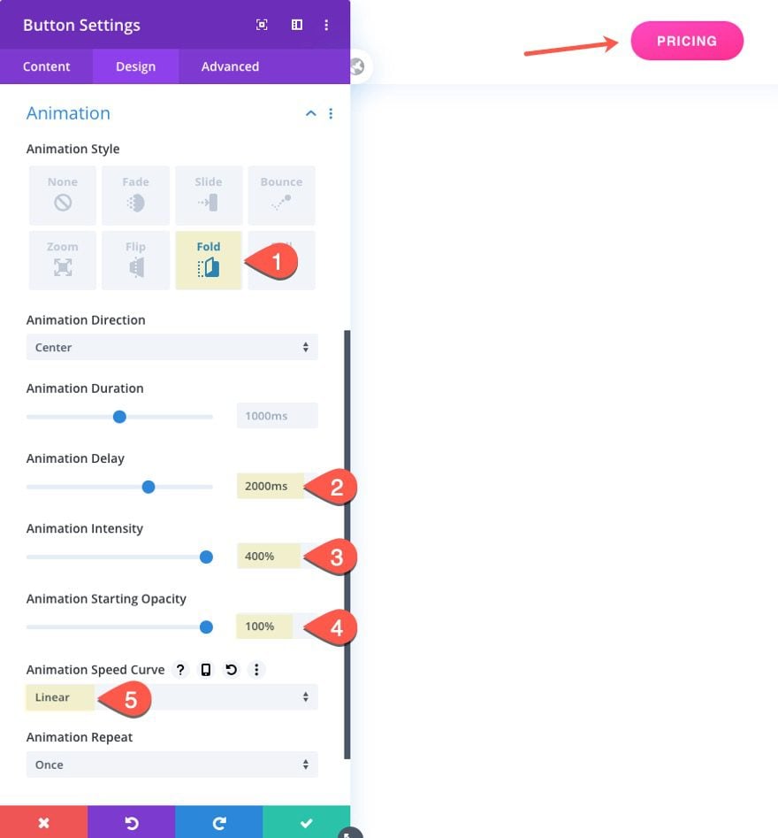 Divi delayed button animations