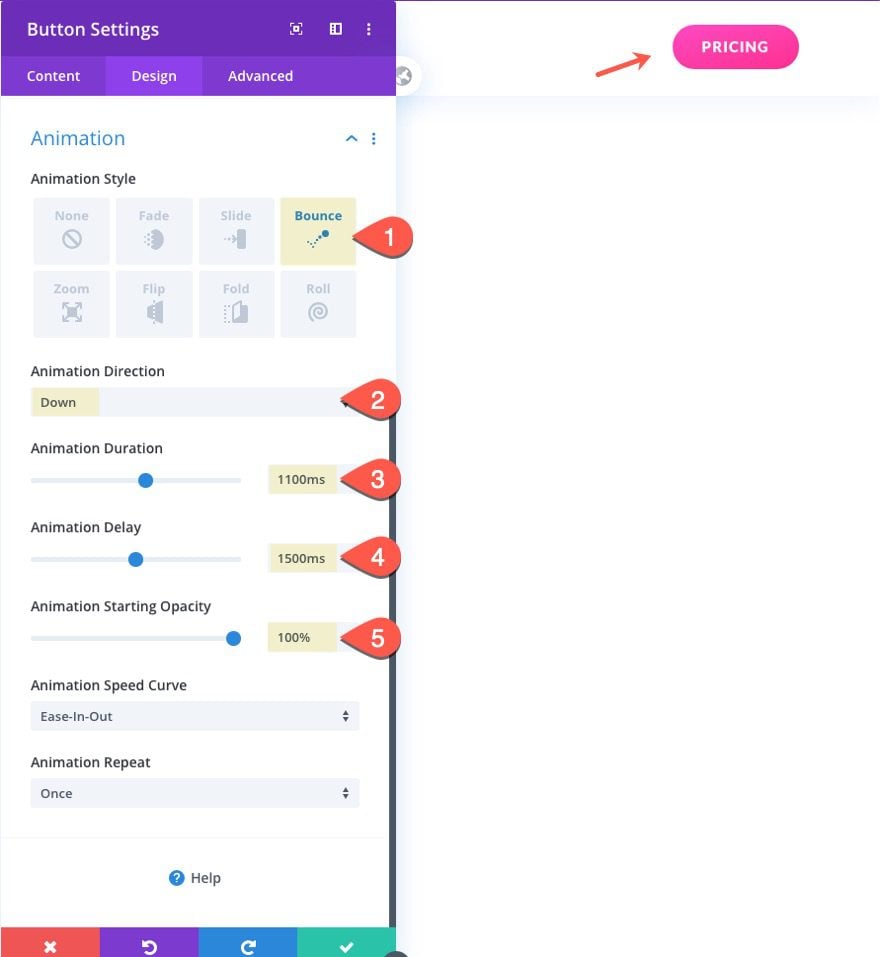 Divi delayed button animations