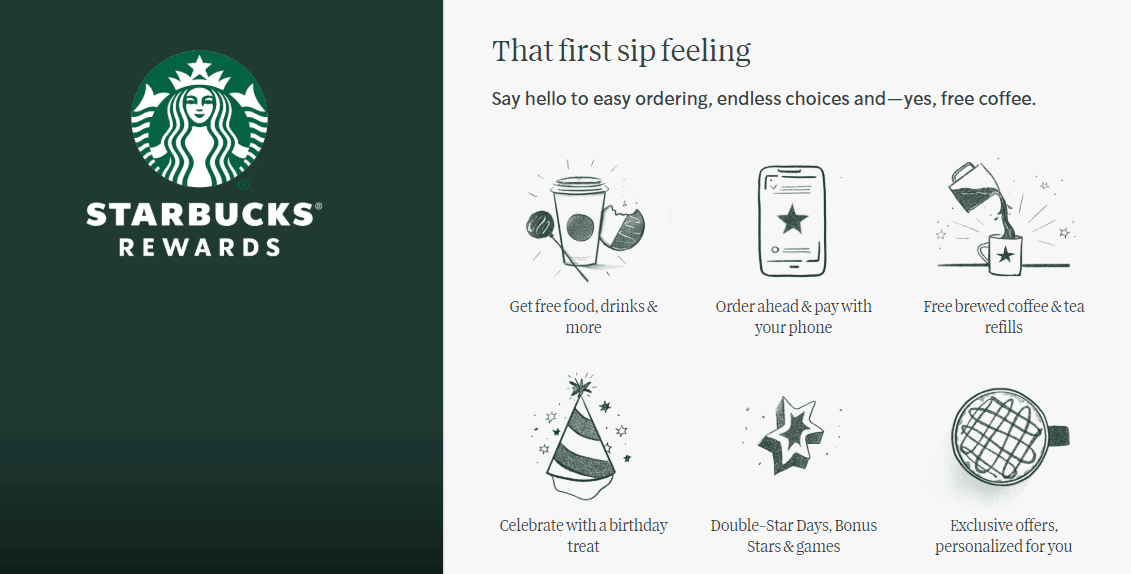 The Starbucks Rewards homepage.