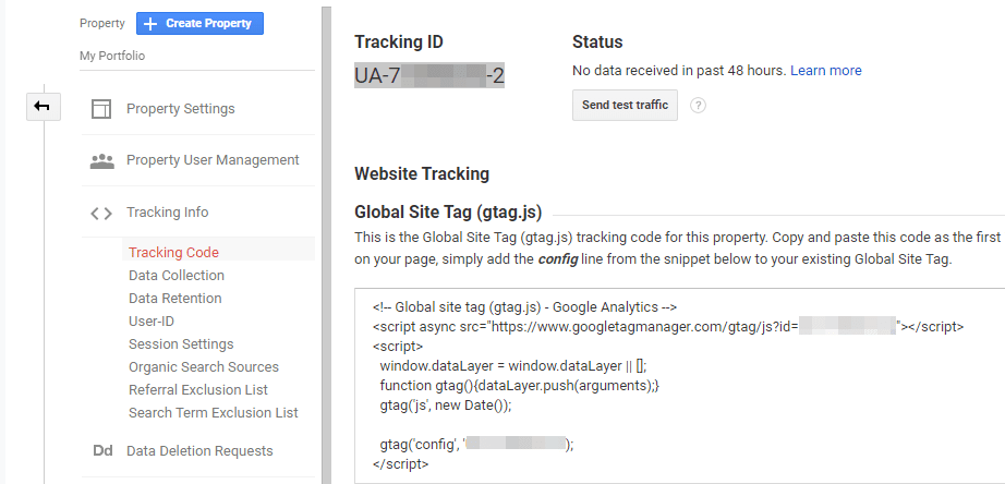 Retrieving your analytics tracking code.