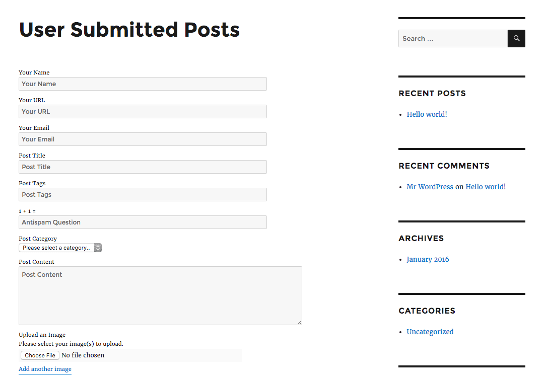 An user post-submission form.