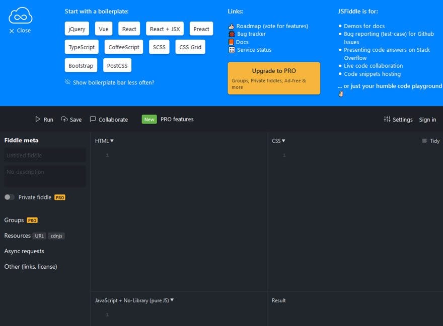 JSFiddle code sharing editor