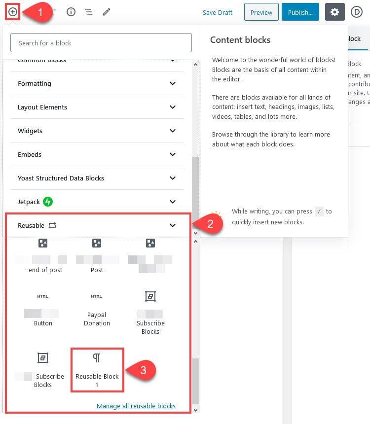 finding the reusable tab in the editor