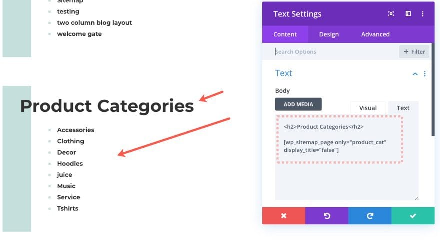 divi html sitemap page