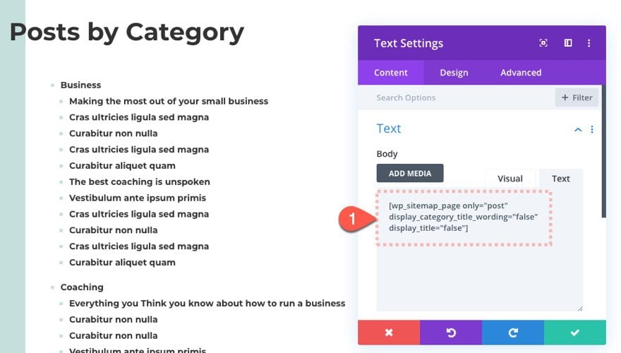 divi html sitemap page