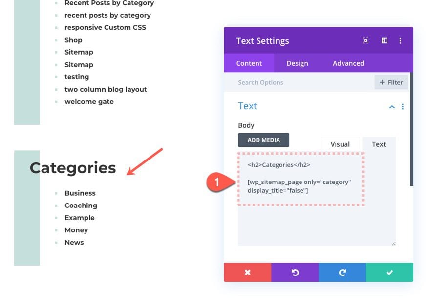 divi html sitemap page