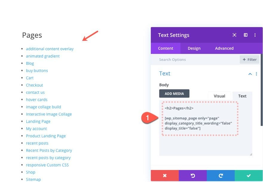 divi html sitemap page