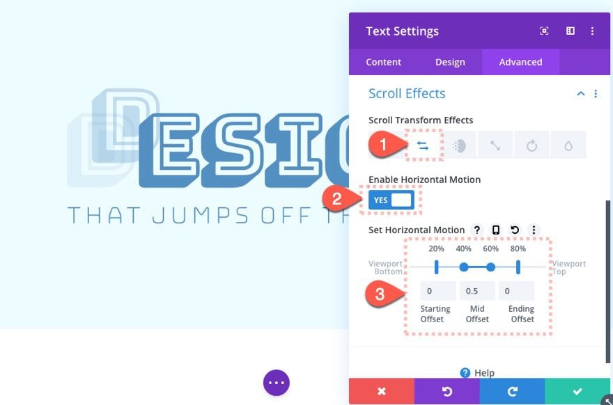 stack and animate text on scroll in divi