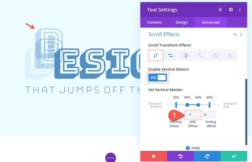 stack and animate text on scroll in divi