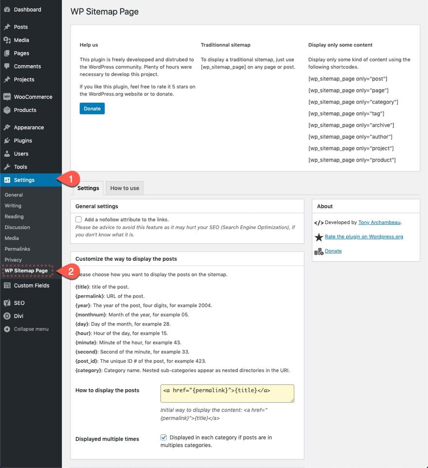 divi html sitemap page