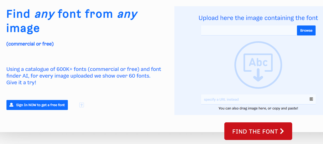 The What Font Is homepage.