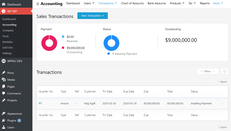 invoice transaction page