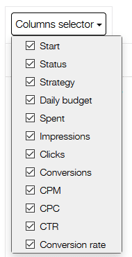 dropdown columns selector for ad campaigns