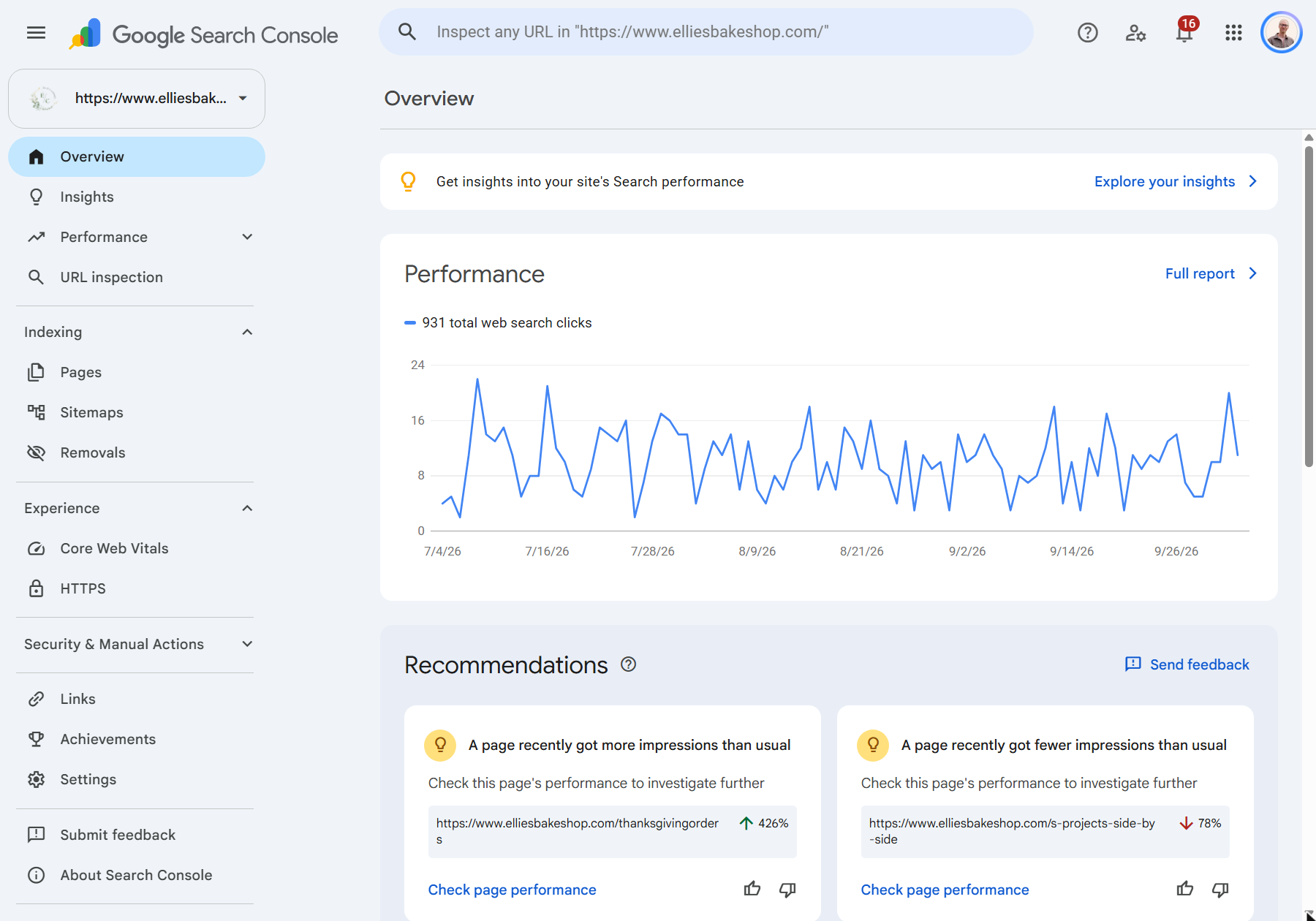 The Search Console Overview page