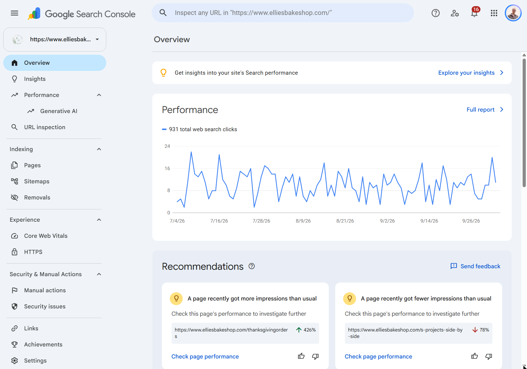 The Search Console sidebar with every report group expanded